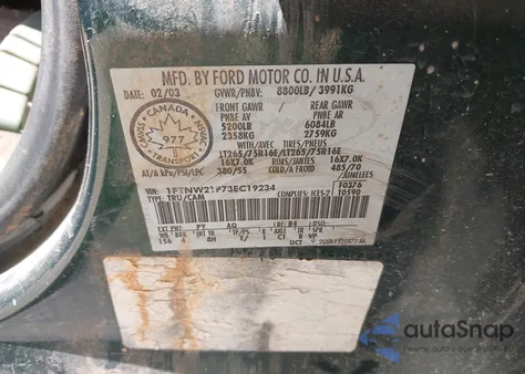 2003 Ford F250 Super Duty из США, поврежденный, VIN 1FTNW21P73EC19234